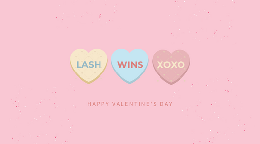 This images shows 3 hearts with letters. They says LASH WINS XOXO. and Happy Valentine's Day.