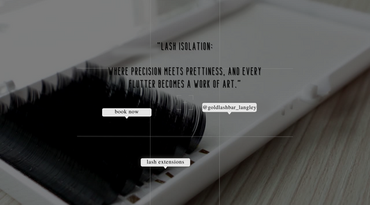 This image shows a lash tray with some letters. They say "Lash isolation:   where precision meets prettiness, and every flutter becomes a work of art."